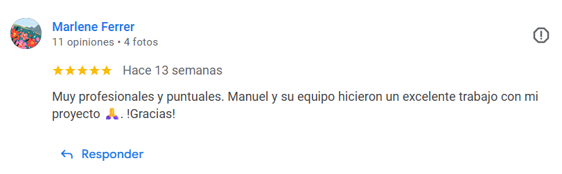 Review de Google Maps: Marlene Ferrer - Muy profesionales y puntuales