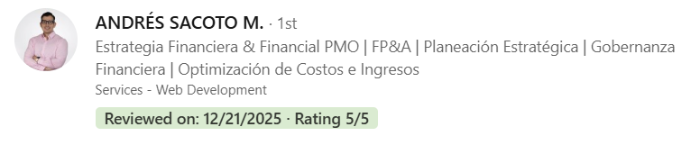 Review de LinkedIn: Andrés Sacoto M. - Rating 5/5