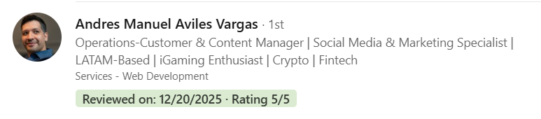 Review de LinkedIn: Andres Manuel Aviles Vargas - Rating 5/5